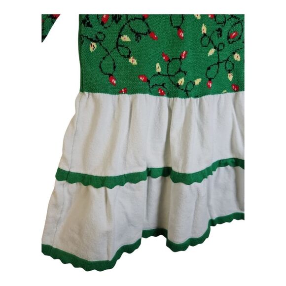 Kids4ever Green & White Christmas Light Print Sweater Dress White Skirt Size 6/7 - Picture 3 of 7